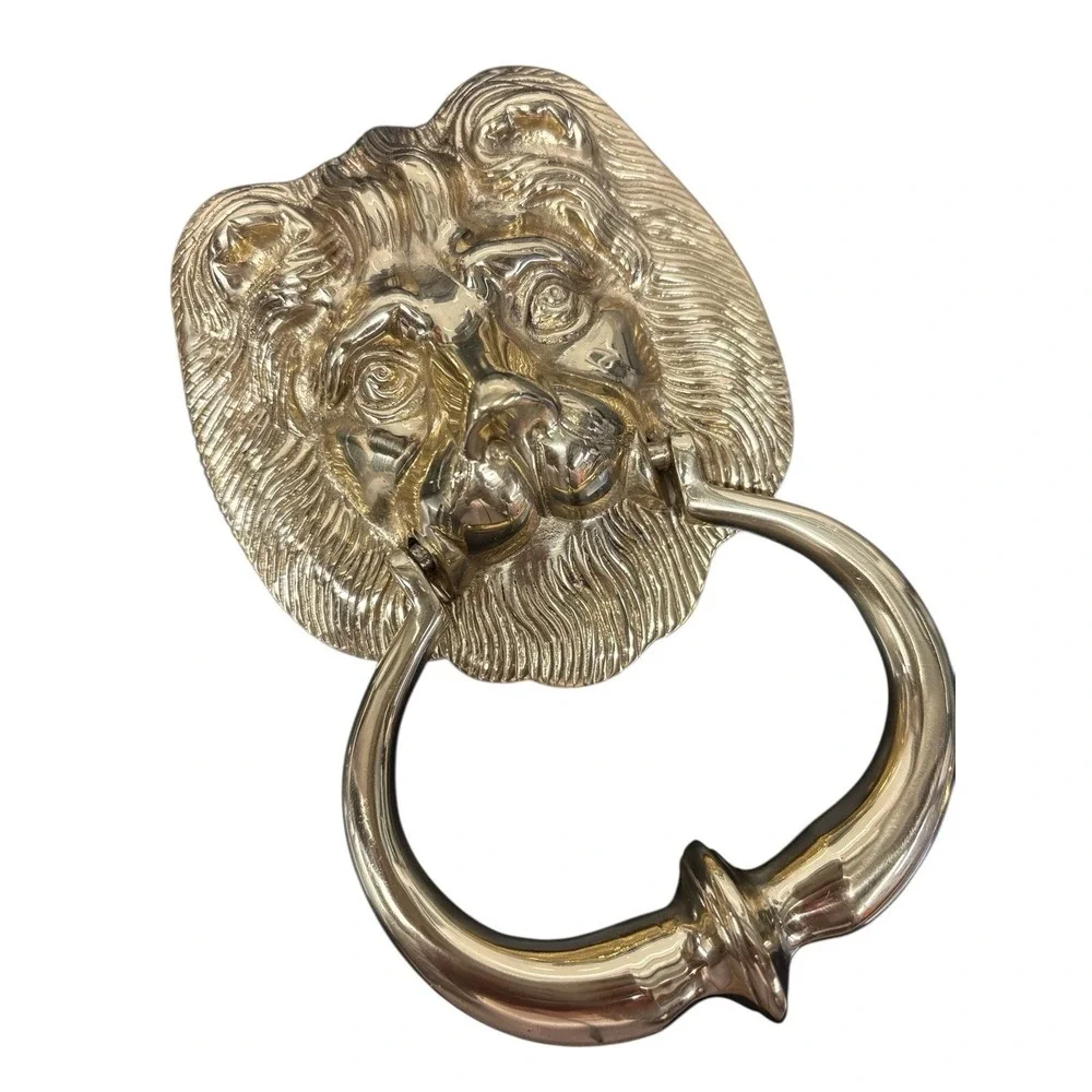 Vintage‎ Solid Polished Brass Lion Head Door Knocker Complete w/ Striker & Bolts